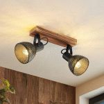 LINDBY RANISO PLAFONNIER AVEC SPOTS, BOIS DE CAOUTCHOUC, À 2 LAMPES
