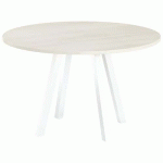 TABLE RÉUNION EVAN Ø 120 CM PIED BLANC PLATEAU STRAT ACACIA - MBA