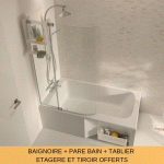 BAIGNOIRE BAIN DOUCHE JACOB DELAFON MALICE + TABLIER BAIGNOIRE + PARE BAIN + ÉTAGÈRE 160 X 85, V. GAUCHE - BLANC