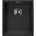 EVIER CUISINE EN GRANIT 41X47 CM LAVABO 1 BAC + SIPHON CLASSIQUE + ÉGOUTTOIR ENROULABLE, ÉVIER SOUS PLAN DE PRIMAGRAN ANTHRACITE - ANTHRACITE