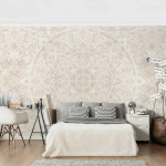 PAPIER PEINT INTISSÉ - MANDALA WATERCOLOR PATTERN ORNAMENT BEIGE - MURAL FORMAT PAYSAGE DIMENSION HXL: 190CM X 288CM