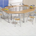 TABLE DOMINO TENDANCE TRAPEZE - L. 120 X P. 60 CM - PLATEAU HETRE - PIEDS ALUMINIUM