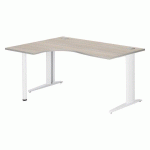 BUREAU COMPACT EXCELLENS L 160 CM CHÊNE GRIS RETOUR À GAUCHE PIÈTEMENT MÉTAL PLUS BLANC