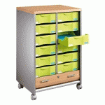 DESSERTE MOBILE ANTHRACITE - RIDEAUX HÊTRE - 12 TIROIRS ANTHRACITE