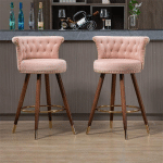 LOT DE 2 TABOURETS DE BAR PIVOTANTS 55.5X51X95.5CM, AVEC DOSSIER ET REPOSE-PIEDS, HAUTEUR FIXE DE 360 DEGRÉS, ROSE