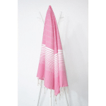 FOUTA 100 CM X 200 CM MIAMI ROSE RAYURES BLANCHES - 100% COTON - FINITION FRANGES