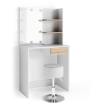 COIFFEUSE „DEKOS“ BLANC/CHÊNE CLAIR AVEC TABOURET ET ÉCLAIRAGE LED VICCO