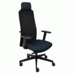 FAUTEUIL DE BUREAU ERGONOMIQUE MIKE B, TISSU ET MAILLE, AVEC ACCOUDOIRS 1D ET APPUI-TÊTE, MÉCANISME SYNCHRONE, PIEDS NOIRS - BLEU MARINE