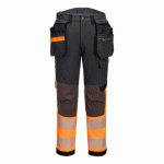 PORTWEST EV442 PANTALON STRETCH EV4 HAUTE-VISIBILITÉ CLASSE 1 AVEC POCHES FLOTTANTES DÉMONTABLES ORANGE/GRIS MÉTAL LONG - TAILLE 32 - LONG