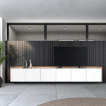 SKRAUT HOME - MEUBLE TV EFFET BOIS BLANC ET CHÊNE 309X35X50CM SUSPENDU