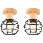 2× PLAFONNIER INDUSTRIELLES DESIGN CAGE EN MÉTAL LAMPE DE PLAFOND BOIS NOIR - NOIR