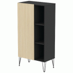RANGEMENT HAUT JAVA 80 CM 1 PORTE 3 NICHES NOIR/CHÊNE CLAIR - MANUTAN COLLECTIVITÉS