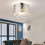 PLAFONNIER CRISTAL SUSPENSION CRISTAL LAMPE SALLE À MANGER PLAFONNIER CRISTAUX, FEUILLE D'ARGENT, MÉTAL, 1X E27, DXH 30X31 CM