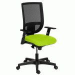 CHAISE DE BUREAU NAO TISSU ET MAILLE VERT - DOSSIER HAUT ACCOUDOIRS - MÉCANISME SYNCHRONE - PIEDS NOIR