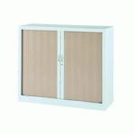 ARMOIRE BASSE À RIDEAUX MONOBLOC MARIO H 100 X L 120 BLANC - CHÊNE CLAIR