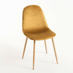 LES TENDANCES - CHAISE VELOURS JAUNE ET PIEDS MÉTAL EFFET BOIS NATUREL KUZA - LOT DE 2