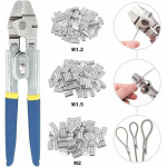 ORMROMRA - OUTIL DE SERTISSAGE POUR CABLE MÉTALLIQUE JUSQU'À 2,2 MM AVEC 150 MANCHONS DE SERTISSAGE DOUBLE BARILLET EN ALUMINIUM DE 3 TAILLES