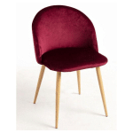 LES TENDANCES - CHAISE VELOURS BORDEAUX ET PIEDS MÉTAL EFFET BOIS CLAIR KINZE - LOT DE 2