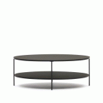 TABLE BASSE FIDEIA VERRE TREMPÉ ET MÉTAL FINITION PEINTURE NOIR MAT Ø 110 X 65 CM