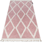 TAPIS BERBER TROIK A0010 ROSE ET BLANC FRANGES BERBÈRE MAROCAIN SHAGGY PINK 120X170 CM