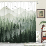 GREEN MISTY FOREST ENSEMBLE DE RIDEAUX DE DOUCHE EN TISSU IMPERMÉABLE RIDEAUX DE DOUCHE NATURE WOODLAND DÉCORATIF (72 '' × 72 '', VERT)