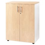 MEUBLE MI-HAUTEUR ACTUAL AVEC PORTES - H.102 X L. 80 X P. 47 CM - CORPS BLANC - PORTES HÊTRE