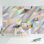 PAPIER PEINT INTISSÉ PREMIUM - GEOMETRIC PASTEL TRIANGLES IN 3D - MURAL FORMAT PAYSAGE DIMENSION HXL: 190CM X 288CM