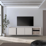 SKRAUT HOME - MEUBLE TV EFFET BOIS BEIGE 207X35X50CM SUSPENDU