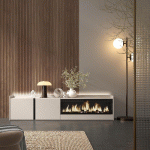 SKRAUT HOME - MEUBLE TV EFFET BOIS BEIGE 212X35X50CM CHEMINÉE EFFET FEU XXL