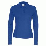COTTOVER POLO PIQUE MANCHES LONGUES FEMME - CERTIFIÉ GOTS BLEU - TAILLE XS