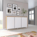 SKRAUT HOME - BUFFET EFFET BOIS BLANC ET CHÊNE 156X35X91CM AVEC PIEDS