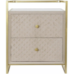 PEGANE - TABLE DE CHEVET / TABLE DE NUIT EN VELOURS ET MÉTAL COLORIS BEIGE / DORÉ - LONGUEUR 60 X PROFONDEUR 35 X HAUTEUR 75 CM