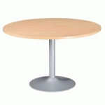 TABLE RONDE 120 CM PLATEAU HÊTRE PIÈTEMENT COLONNE MÉTAL ALUMINIUM EXCELLENS