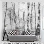 MICASIA - MURALE - MYSTIC BIRCH FOREST BLACK AND WHITE DIMENSION HXL: 192CM X 192CM MATÉRIEL: SMART