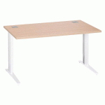 BUREAU DROIT L 140 CM CHÊNE CLAIR RÉGLABLE EN HAUTEUR PIÈTEMENT MÉTAL EXCELLENS BLANC
