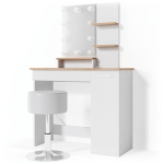 COIFFEUSE „JULIA“ BLANC/CHÊNE CLAIR AVEC TABOURET ET ÉCLAIRAGE LED VICCO