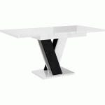 TABLE REPAS EXTENSIBLE MASIV - 120/160 X 80 X 75 CM - BLANC BRILLANT/NOIR BRILLANT - BLANC BRILLANT / NOIR BRILLANT.