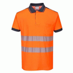 LOT DE 2 - PORTWEST T180 POLO HV PW3 ORANGE/MARINE - TAILLE S