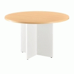 TABLE RONDE DIAMÈTRE 120 CM PLATEAU HÊTRE PIEDS CROIX PLEIN BOIS BLANC EXCELLENS