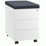 CAISSON MOBILE MÉTAL 3 TIROIRS BLANC AVEC COUSSIN GRIS
