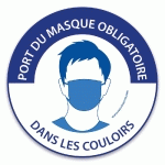 PANNEAU PORT DU MASQUE OBLIGATOIRE DANS LES COULOIRS  - VINYLE SOUPLE AUTOCOLLANT - 100 - LOT DE 4