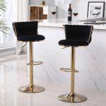 LOT DE 2 TABOURETS DE BAR, PIVOTANTE, HAUTEUR RÉGLABLE, PIED EN METAL, 40X42X81-102.9CM, NOIR