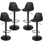 LOT DE 4 TABOURETS DE BAR EN CUIR SYNTHÉTIQUE RÉGLABLE EN HAUTEUR,NOIR - HALOYO