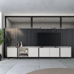 SKRAUT HOME - MEUBLE TV EFFET BOIS BEIGE 309X35X61CM AVEC PIEDS