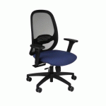 CHAISE DE BUREAU ERGONOMIQUE NODI NOIR, TISSU ET MAILLE, AVEC ACCOUDOIRS 3D, MÉCANISME SYNCHRONE, PIEDS NOIRS - BLEU FONCÉ