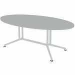 TABLE DE RÉUNION PLATEAU OVALE L.200 GRIS PIEDS BLANC - QUADRIFOGLIO