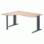 BUREAU COMPACT L 160 CM CHÊNE CLAIR RETOUR À GAUCHE RÉGLABLE EN HAUTEUR PIÈTEMENT MÉTAL PLUS EXCELLENS ANTHRACITE