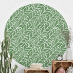 PAPIER PEINT ROND AUTOCOLLANT - NATURAL PATTERN LEAVES ON GREEN Ø 50CM