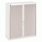 ARMOIRE BASSE MÉTAL H 136 X L 120 CM À RIDEAUX DÉMONTABLES BRUNEAU CORPS BLANC PORTES CHÊNE GRIS