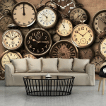 ARTGEIST - PAPIER PEINT VIEILLES HORLOGES - 100 X 70 CM - BEIGE ET BRONZE